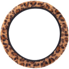 Brown Leopard Print Fuzzy Steering Wheel Cover for Women, Universal 15 Inch Fur Steering Wheel Cover Fit Auto, Vehicle Wheels Protector Cheetah Print Car Accessories- 1 Pc in Kuwait