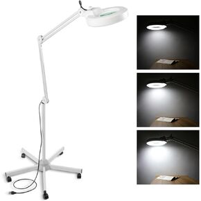 عدسة مكبرة VARIPOWDER 5X مع ضوء وحامل، مصباح أرضي مكبر مع 5 عجلات متدحرجة، مصباح أرضي لأخصائيي التجميل للوجه، وصلات رموش عمل قابلة للتعتيم، الخياطة، العمل القريب، الحرف اليدوية in Kuwait