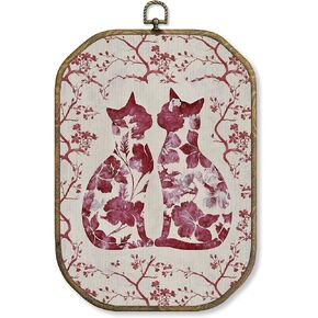 WUHSDIBC Chinoiserie Cat Octagon Wall Art Decor, Vintage Blue and White Cat Framed Canvas Art Prints, Grandmillennial Floral Wall Hanging Decor for Bathroom Bedroom Living Room, 10.2x7 Inches in Saudi Arabia