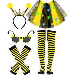 5pcs Girls Light Up Bee Costume Accessories, LED Yellow Tutu Skirt, Bopper Antenna Headband, Sunglasses, Cuffs and Sock for Honey Bee Party Halloween Cosplay in Kuwait