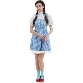 Okbebe Halloween Women Costumes Adults Cosplay Storybook Character Blue White Gingham Dress in Kuwait
