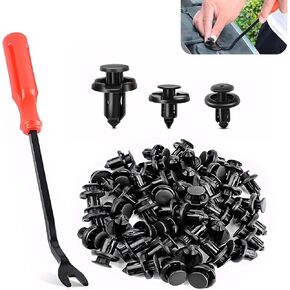 100 PCS Car Retainer Clips, Push Pin Rivets with Removal Tool, Nylon Bumper Fender Fastener Kit, Replacement 90914-0007 90913-0067 90914-0051, Compatible with Subaru Mazda Nissan (Black) in Kuwait