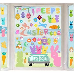 Easter Window Clings Happy Easter Bunny Rabbit Egg Window Stickers Easter Bunnies Decorations for Home Office School Shop Display Party, Rabbits Eggs Stickers for Glass 9 Sheets 91 Pcs in Kuwait