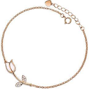 PERIMADE 18K Gold Plated CZ Opal Tulip Charm Bracelet 925 Sterling Silver Cubic Zirconia Flower Bracelet Anniversary Birthday Friendship Jewelry Gift for Women Mother Wife Daughter Best Friend in Kuwait