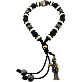 Santa Muerte bracelet with lava rock 8mm, black hematite and black striped stone beads in Saudi Arabia
