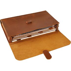 Genuine Leather File Folder, Accordian File Organizer, Leather Document Holder Resume Folio for Men & Women - Dark Brown in Kuwait