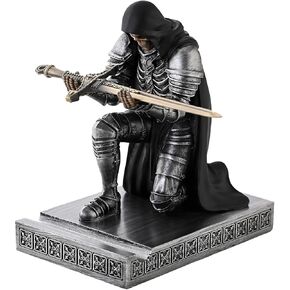 Skull Armor Warrior Pen Holder Mobile Phone Stand with Cloak, Resin Pen Stand Paperweight Ornament Statue for Office and Home (Iron&Red) in Kuwait