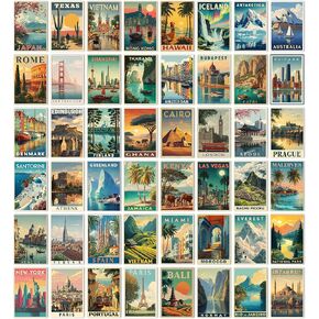 TracyArt Vintage Travel Postcards - Around The World Decorations, Vintage Travel Posters, Unframed 48 Pcs 4" x 6" in Kuwait