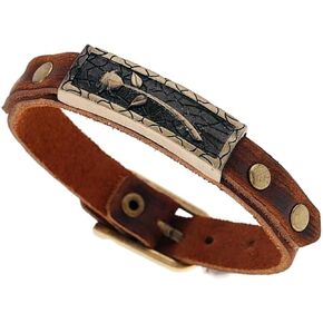 Boho Vintage Leather Bracelet - Brown Rose Design with Buckle Clasp | Handmade Adjustable Bracelet for Women & Men in Kuwait