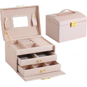 advanced 3-layer jewelry box, lockable storage box with mirror, is a great gift for women, mothers and wives. (Orange pink) in Saudi Arabia