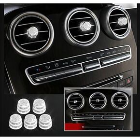 Boobo 5 Pcs Ice Out AC Vent Knob Decorative Silver Bling Ring Emblem Luxury Cool Sticker for Mercedes Benz E S C GLC CLAS (Silver) in Saudi Arabia