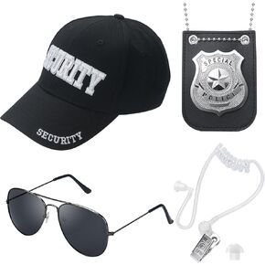 Security Hats, Security Guard Costume Accessories Include Agent Hat Baseball Cap with Police Officer Badge, Secret Service Earpiece and Black Sunglasses, 3D Embroidered Cop Hat for Men Women in Kuwait