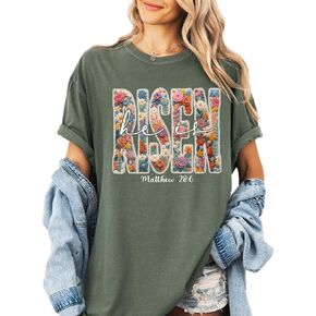 Comfort Colors He is Risen Christian T-Shirt Floral Matthew 28:6 Easter Faith Tee in Kuwait