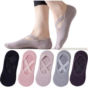 5-Pair Women's Non-Slip Grip Socks, Colorful Strap Design for Yoga and Studio Fitness in Kuwait