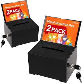 صندوق اقتراحات مزود بفتحة وقفل، عبوة واحدة من صندوق تبرعات معدني لجمع التبرعات مع قفل وحامل لافتة، وعاء ذو ​​طرف أسود للمكتب وجمع التبرعات والكنيسة والمدرسة in Kuwait