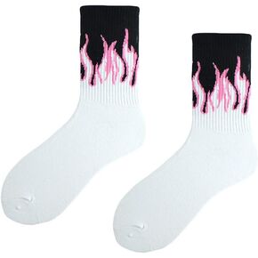 Harajuku Unisex Flame Print Crew Socks Hip Hop Contrast Color Skateboard Hosiery in Kuwait