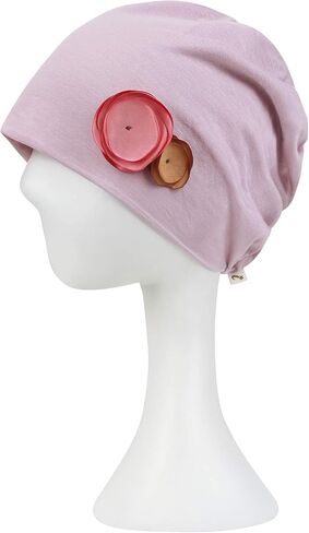 قبعة نوم من ililily Tencel Lyocell ذات زخرفة زهرة العلاج الكيميائي لتساقط الشعر، غطاء رأس فائق النعومة وقابل للتمدد in Kuwait