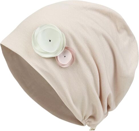 قبعة نوم من ililily Tencel Lyocell ذات زخرفة زهرة العلاج الكيميائي لتساقط الشعر، غطاء رأس فائق النعومة وقابل للتمدد in Kuwait