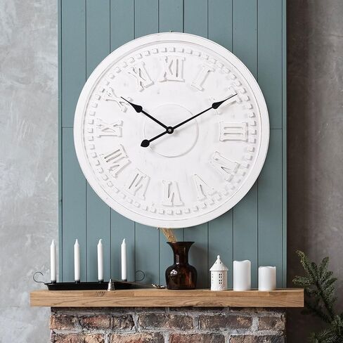 Vintage Wall Clock with Roman Numerals – 24", 30", 36" – Quartz Movement, Black Hands, Distressed Finish, MDF Wood Veneer – Elegant Home Decor in Saudi Arabia
