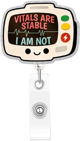 Funny Nurse Badge Reel, Vitals are Stable Badge Holder with Retractable Clip, Cute Gifts for Nursing Student RN LPN CNA MA Medical Worker Teacher Doctor in Kuwait