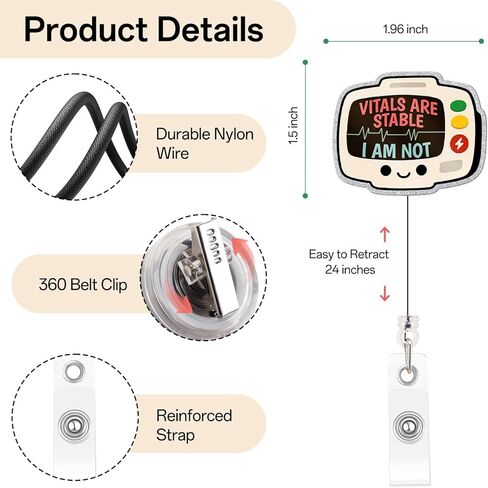 Funny Nurse Badge Reel, Vitals are Stable Badge Holder with Retractable Clip, Cute Gifts for Nursing Student RN LPN CNA MA Medical Worker Teacher Doctor in Kuwait