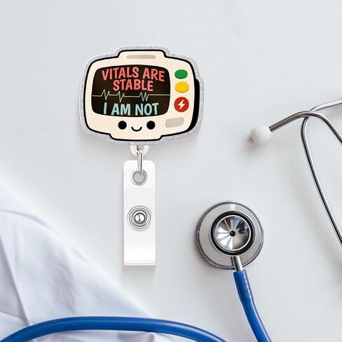 Funny Nurse Badge Reel, Vitals are Stable Badge Holder with Retractable Clip, Cute Gifts for Nursing Student RN LPN CNA MA Medical Worker Teacher Doctor in Kuwait