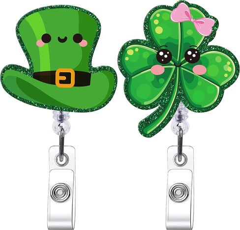 HemerVows St Patrick's Day Badge Reel, Acrylic Retractable Lucky Shamrock Badge Holder with Beads, St Patty's Day ID Badge Clip for RN LPN CNA MA ER Night Shift Nurse Nursing Student Doctor Teacher in Saudi Arabia