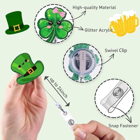 HemerVows St Patrick's Day Badge Reel, Acrylic Retractable Lucky Shamrock Badge Holder with Beads, St Patty's Day ID Badge Clip for RN LPN CNA MA ER Night Shift Nurse Nursing Student Doctor Teacher in Saudi Arabia