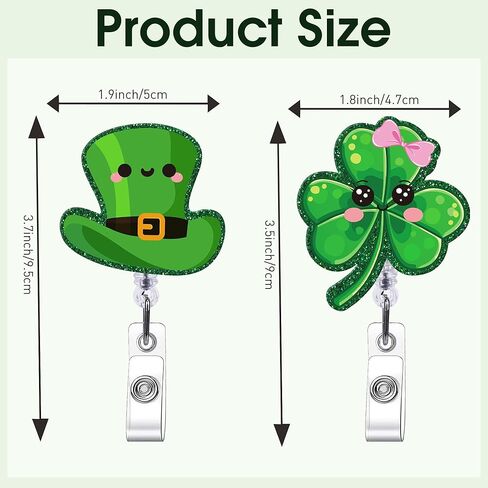 HemerVows St Patrick's Day Badge Reel, Acrylic Retractable Lucky Shamrock Badge Holder with Beads, St Patty's Day ID Badge Clip for RN LPN CNA MA ER Night Shift Nurse Nursing Student Doctor Teacher in Saudi Arabia