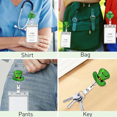 HemerVows St Patrick's Day Badge Reel, Acrylic Retractable Lucky Shamrock Badge Holder with Beads, St Patty's Day ID Badge Clip for RN LPN CNA MA ER Night Shift Nurse Nursing Student Doctor Teacher in Saudi Arabia
