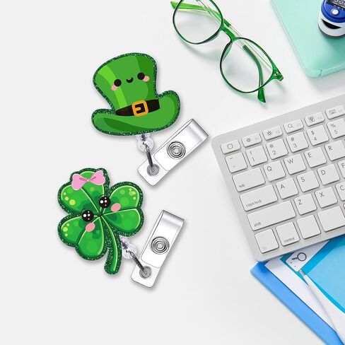 HemerVows St Patrick's Day Badge Reel, Acrylic Retractable Lucky Shamrock Badge Holder with Beads, St Patty's Day ID Badge Clip for RN LPN CNA MA ER Night Shift Nurse Nursing Student Doctor Teacher in Saudi Arabia