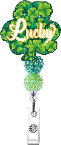 HemerVows St Patrick's Day Badge Reel, Acrylic Retractable Lucky Shamrock Badge Holder with Beads, St Patty's Day ID Badge Clip for RN LPN CNA MA ER Night Shift Nurse Nursing Student Doctor Teacher in Saudi Arabia
