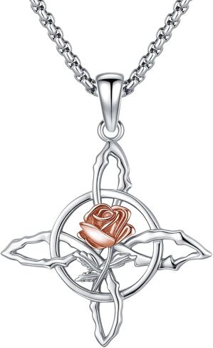 925 Sterling Silver Virgin Mary/Saint Joseph/Rose Witches Knot/Saint Christopher/Rose Cross/Italian Horn/Viking Celtic Knot Necklace Amulet Pendant Religious Jewellery Gifts for Men/Women in Saudi Arabia