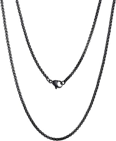 TempBeau Box Chain Necklace Men - 2mm Silver/Gold Plated/Black Chain for Mens Stainless Steel Choker Necklace for Men Women Trendy Mens Thin Chains Necklaces Jewelry Gift for Boyfriend 18-28 Inches in Saudi Arabia