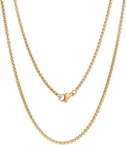TempBeau Box Chain Necklace Men - 2mm Silver/Gold Plated/Black Chain for Mens Stainless Steel Choker Necklace for Men Women Trendy Mens Thin Chains Necklaces Jewelry Gift for Boyfriend 18-28 Inches in Saudi Arabia