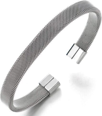 Elastic Adjustable Black Stainless Steel Mesh Cable Bangle Bracelet for Men Women in Kuwait
