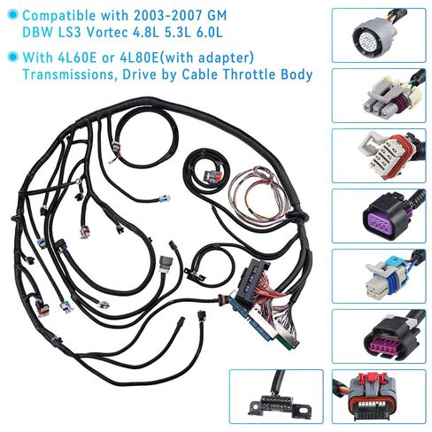 Standalone Wiring Harness for 1997-2004 GM DBW LS1 Vortec Engines 4.8L 5.3L 6.0L, Compatible with 4L60E & 4L80E Transmissions, Drive by Wire Throttle Body, LS Swap Harness in Kuwait