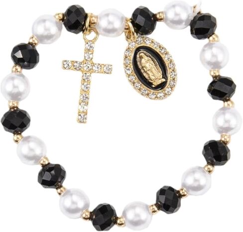 KIFEDSLJ Religious Virgin Mary Bracelets Imitation Pearl Beads Cross Stretch Saint Jude Bracelet for Faith Jewelry in Saudi Arabia