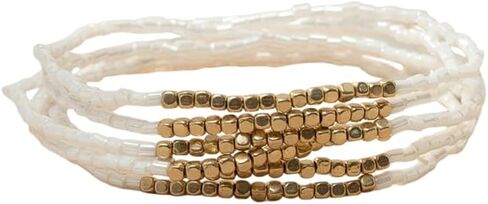 Multi-Strand Seed Bead Stretch Bracelet for Women - Elastic Stackable Bracelet with Gold Accent Beads, Lightweight Bohemian Summer Jewelry in Saudi Arabia