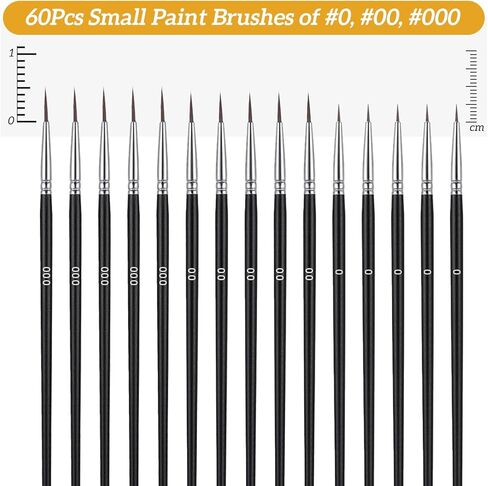 60Pcs Detail Paint Brushes Set with 3 Size #0#00#000, Fine Tip Liner Brushes for Miniature Painting, Thin Paint Brush for Nail Art, Watercolor, Acrylic, Oil, Crafts, Models, Detailing in Saudi Arabia