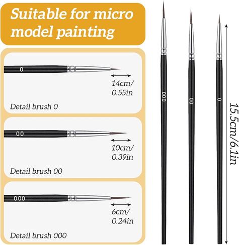 60Pcs Detail Paint Brushes Set with 3 Size #0#00#000, Fine Tip Liner Brushes for Miniature Painting, Thin Paint Brush for Nail Art, Watercolor, Acrylic, Oil, Crafts, Models, Detailing in Saudi Arabia