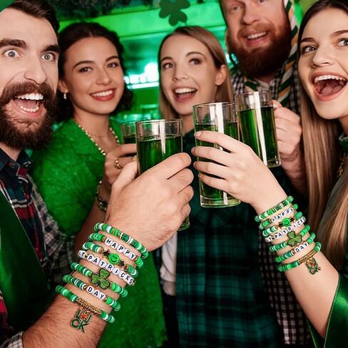 7-Piece St. Patrick's Day Bracelets,Green Clay Elastic Stackable Set with Shamrock & Luck Charms,Irish Themed Jewelry,Stretch Bracelets for Men & Women,Holiday Gifts & Party Favors in Kuwait