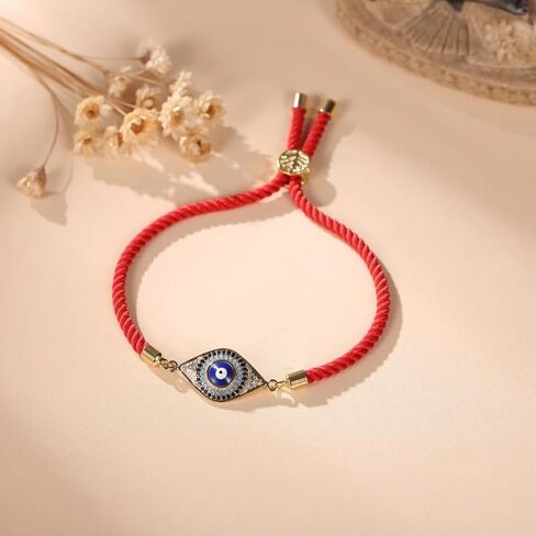 سوار العين الشريرة ذو الخيط الأحمر من بوذا وكارما - سوار محظوظ مصنوع يدويًا للرجال والنساء - أساور حماية قابلة للتعديل لدرء الطاقة السلبية، ودعوة الحظ الجيد والطاقة الإيجابية يوميًا in Kuwait