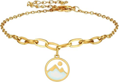 Isla & Wren Co. Gold & Mustard Seed of Faith Chain Link Bracelet, Mountain Design with Clear Inlay Charm Pendant, Adjustable Length, Fashion Jewelry for Women - Faith Hope Strength Gift Quality in Saudi Arabia