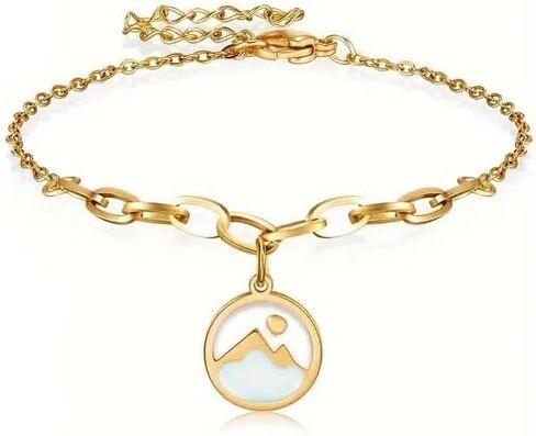 Isla & Wren Co. Gold & Mustard Seed of Faith Chain Link Bracelet, Mountain Design with Clear Inlay Charm Pendant, Adjustable Length, Fashion Jewelry for Women - Faith Hope Strength Gift Quality in Saudi Arabia