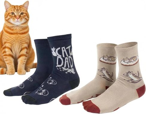 Funny Novelty Socks for Cat Dad Crazy Fun Crew Socks for Men Women Boyfriend Cool Unique Gifts for Birthday, Anniversary Soft Cotton Pattern Casual Dress Socks Size 6-13 Birthday Gift Ideas in Saudi Arabia