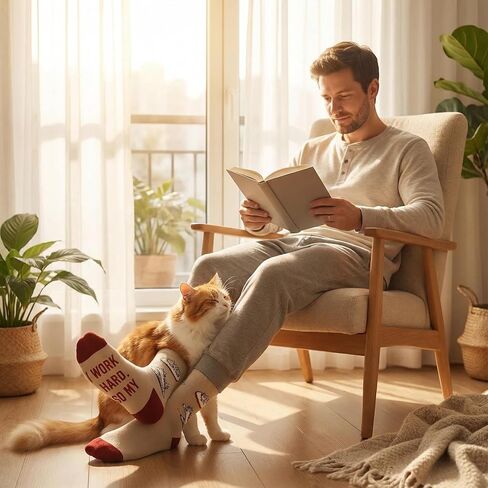 Funny Novelty Socks for Cat Dad Crazy Fun Crew Socks for Men Women Boyfriend Cool Unique Gifts for Birthday, Anniversary Soft Cotton Pattern Casual Dress Socks Size 6-13 Birthday Gift Ideas in Saudi Arabia