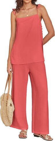 ANRABESS Womens Lounge Set 2 Piece Summer Outfits Spaghetti Strap Tank Top Wide Leg Pants Matching Sets 2026 Travel Clothing in Saudi Arabia