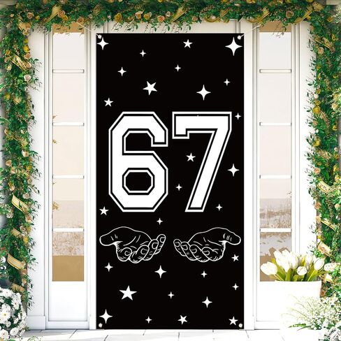67 Meme Door Cover Funny Viral Six Seven 6 7 Meme Party Decoration Gen Z Slang Hands Sign for School Classroom Office Home Door Banner (White) in Kuwait