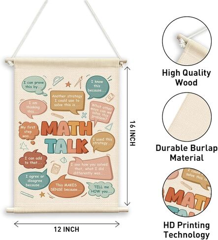 QWFFNBMU Math Talk Classroom Wall Decor, Math Wall Canvas Flag Banner Back to School Classroom Decoration for Elementary Middle School in Saudi Arabia